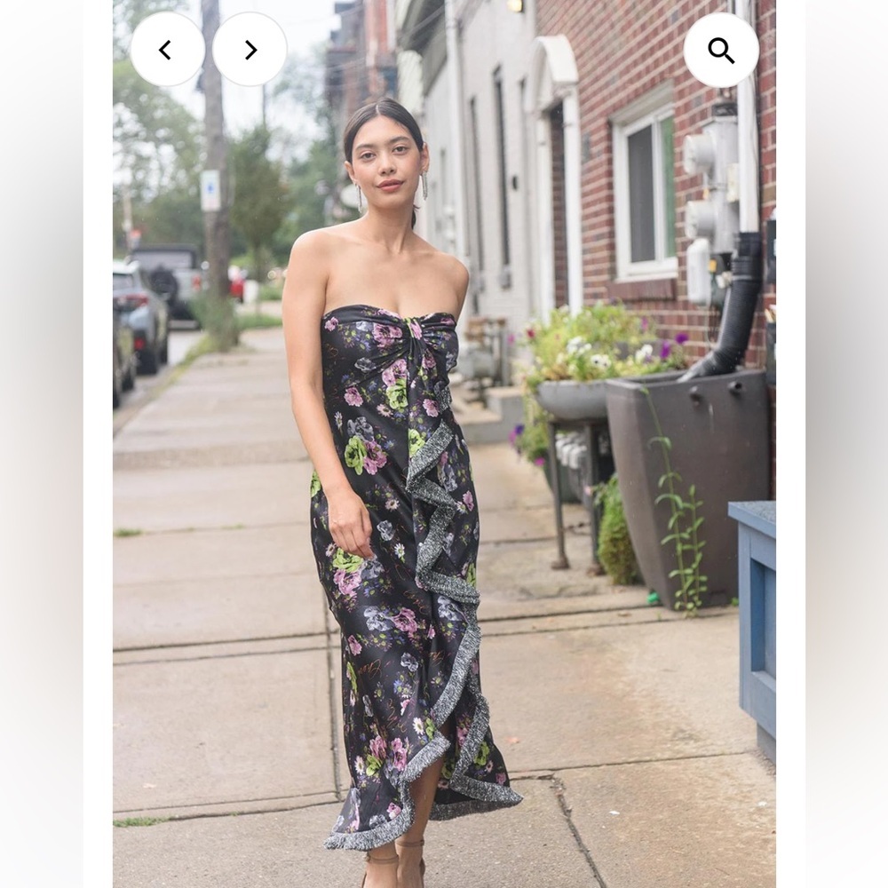 Cinq à Sept Black Floral Strapless Dress